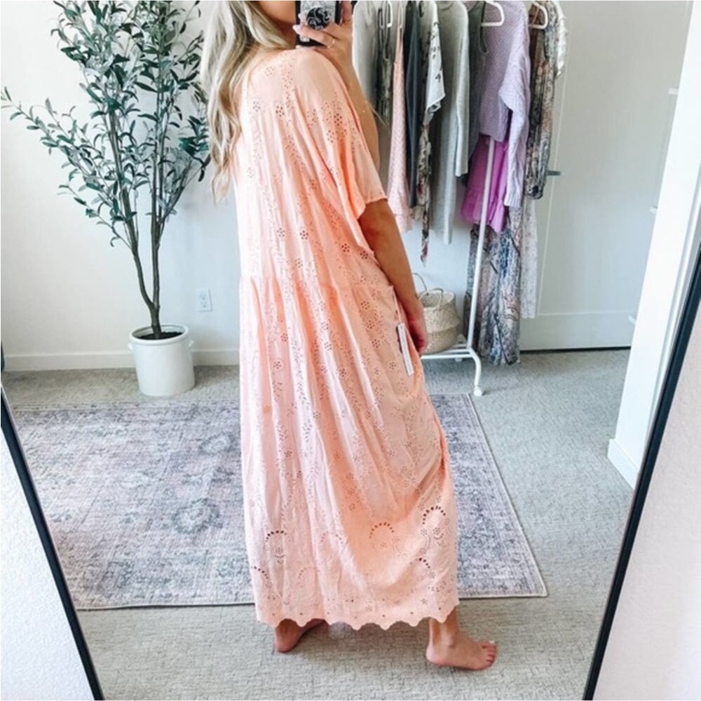 YOUNG FABULOUS AND BROKE White Eyelet Maxi Beach Cover Up Dress SMALL - Picture 2 of 15
